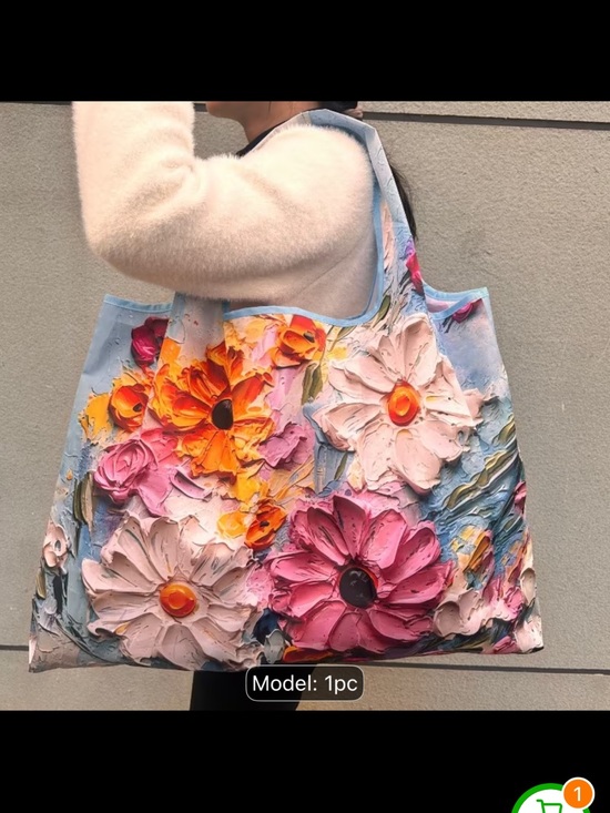 Handbags - Large Floral Canvas Tote Bag in Multicolor